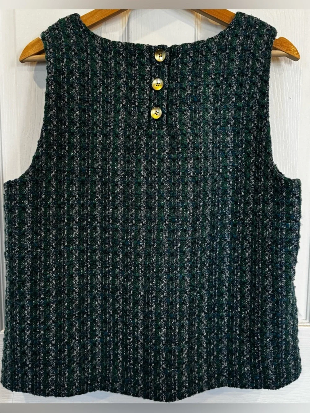 J.Crew Green Blue Tweed Sleeveless Top Size Large Textured Bouclé